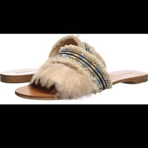NEW box Badgley Mischka Fortune Fringe Embellished Slide Sandal and dustbag